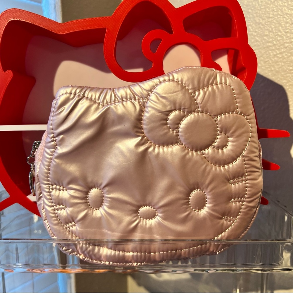 NWTS Sanrio Hello Kitty Metallic Pink Rose Gold Puffy Plus Quilted Coin Purse